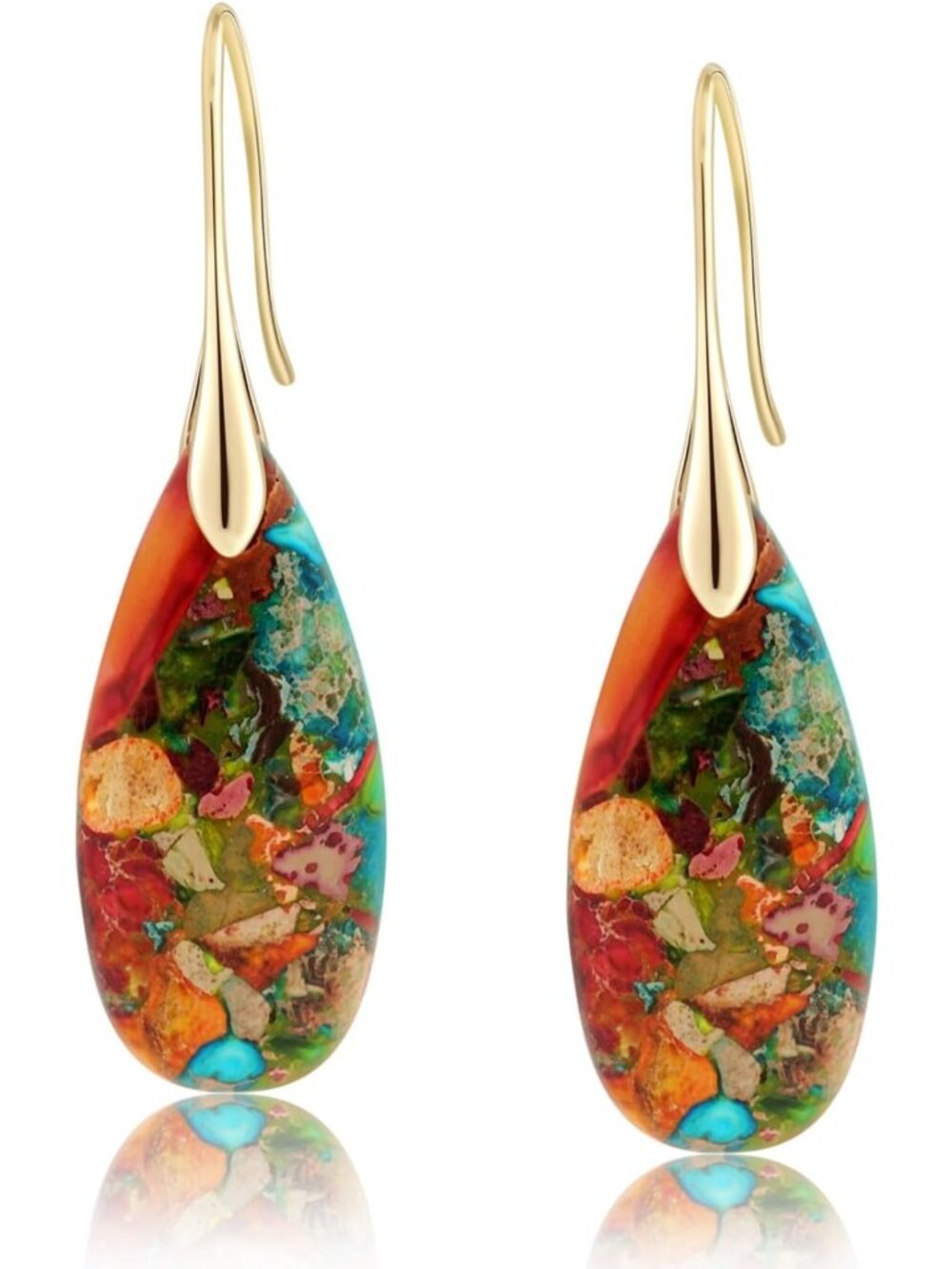Natural Healing Stone Dangle Drop Earrings - Statement Gold & Silver Hoop
